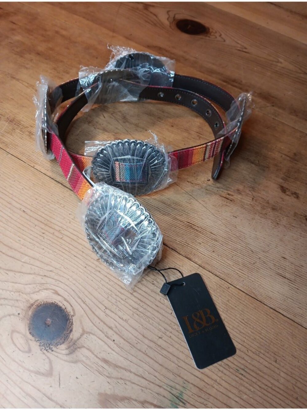 Lucky And Blessed L&B Concho Belt Womens L Serape Southwestern Silver tone NWT